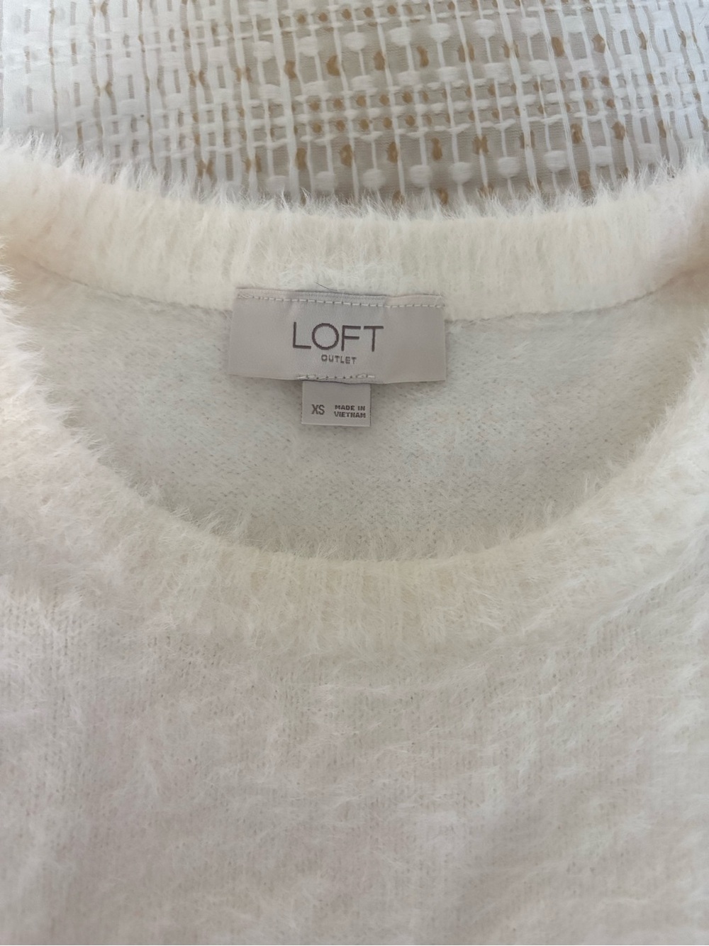 LOFT Cream Fuzzy Crewneck Sweater Top